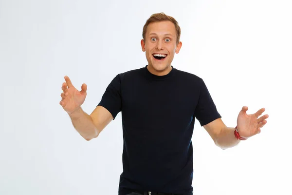 Delighted happy young man feeling very optimistic — Stock Photo, Image