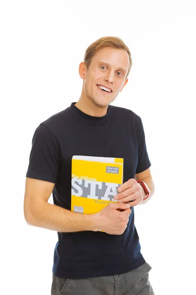 Cheerful positive male student smiling to you — Stock Photo, Image