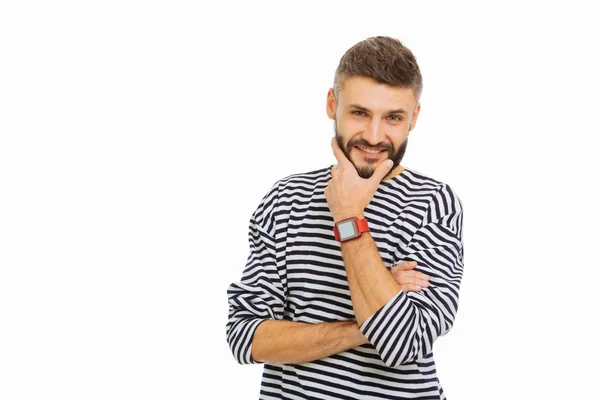 Delighted nice bearded man smiling to you — Stock Photo, Image