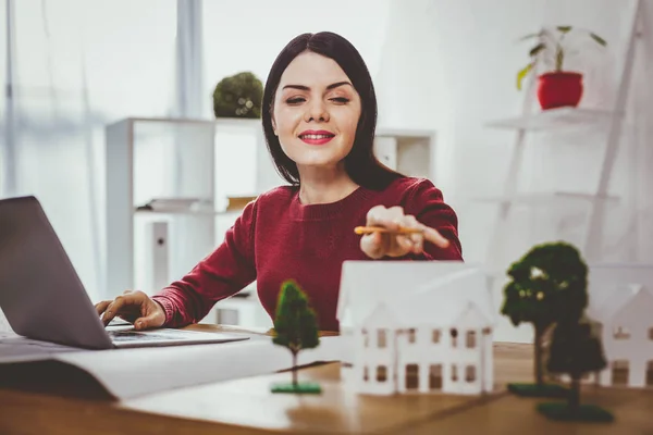 Bella giovane donna che lavora su un progetto — Foto Stock