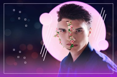 Çekici adam arka plan üzerinde özgürlük gerektiren konsantre