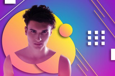 Sakin odaklı adam renkli arka plan üzerinde durulması