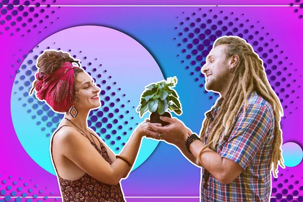 Uśmiechnięty, miły człowiek i kobietę roślina — Zdjęcie stockowe