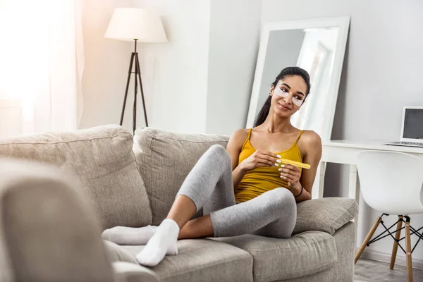 Pretty young female person having rest at home — Stock Image Pretty young female person having rest at home Stock Photo