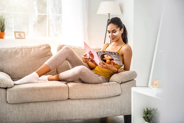Kind international girl enjoying her home weekend — Stock Image Kind international girl enjoying her home weekend Stock Image