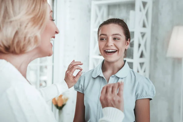 Happy delighted girl wanting to become a singer — Stock Photo, Image
