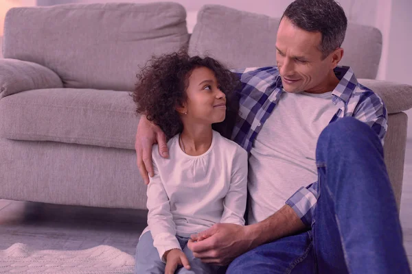 Positive nice man hugging his beloved daughter — Stock Photo, Image