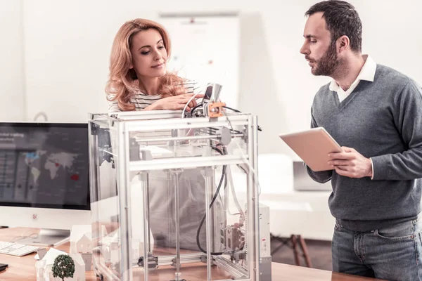 Smart designers working with new 3D printer — Stok fotoğraf