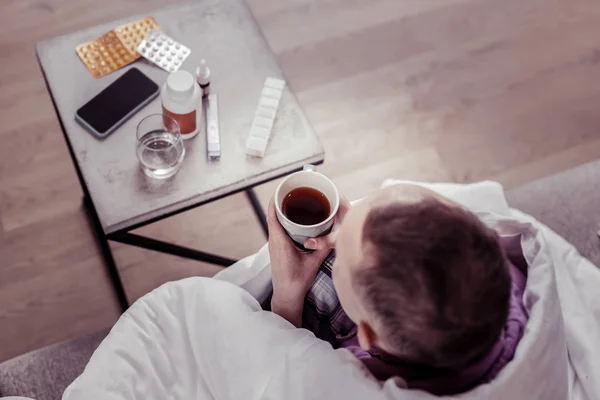 Top view of young woman that looking at medicaments — Stock Photo, Image