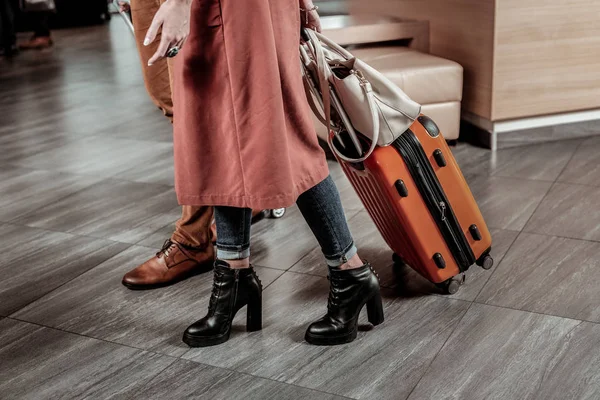 Delighted young couple having business trip together — Stock Photo, Image