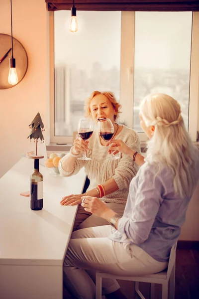 Joyful aged women having nice Christmas celebration — Stock Photo, Image