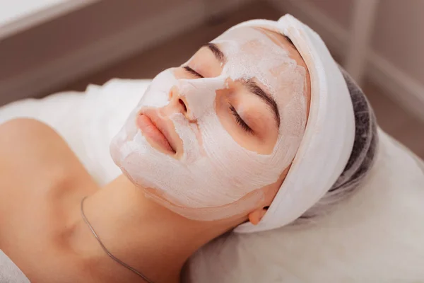 Top view of a female face with clay mask — Stock Photo, Image