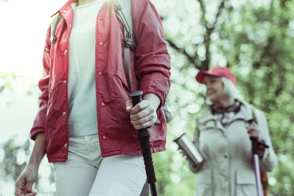 Grupo de turistas que utilizan bastones de trekking para hacer senderismo — Foto de Stock