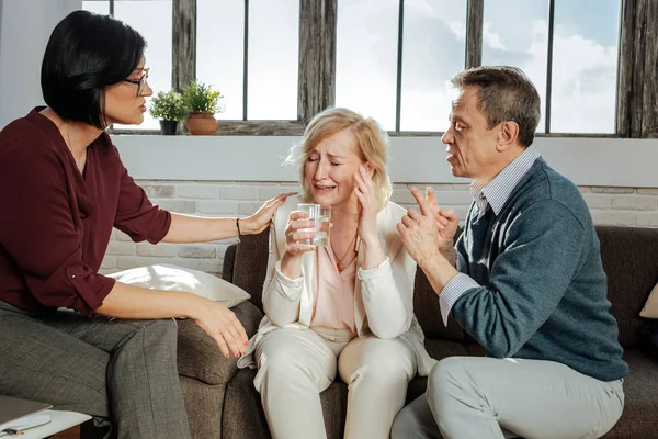 Sensitive blonde wife losing control during the session — Stock Photo, Image