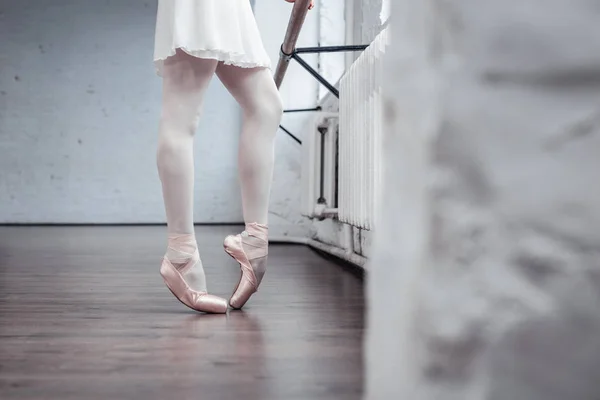 Primo piano delle zampe delle ballerine in piedi in punta di piedi — Foto Stock