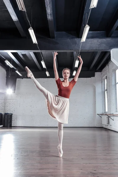 Beautiful graceful ballerina getting pleasure from dancing — Stock Photo, Image