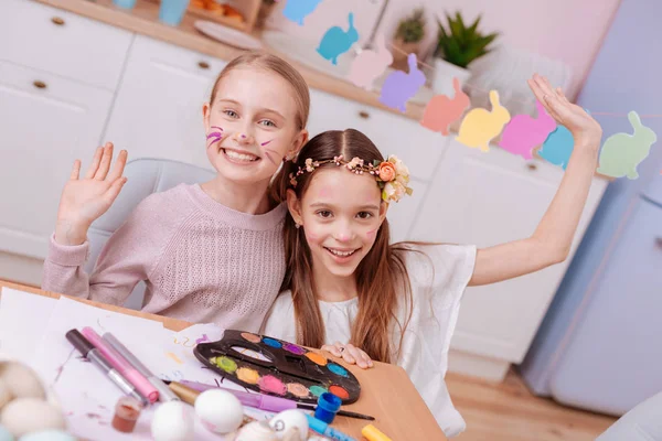 Positive delighted kids spending weekends with pleasure — Stock Photo, Image