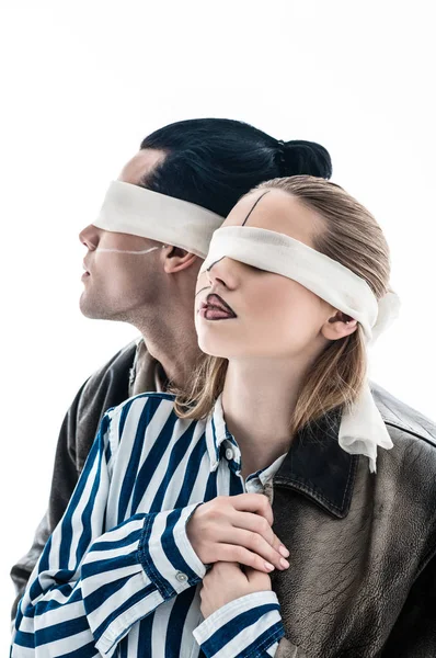 Blindfolded models taking part in very creative photo session — Stock Photo, Image