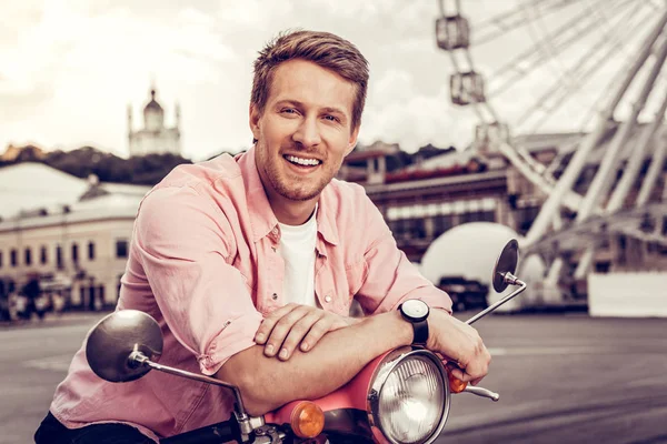 Delighted nice young man smiling to you — Stock Photo, Image