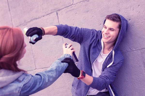 Young crazy couple having playful mood during date — Stock Photo, Image