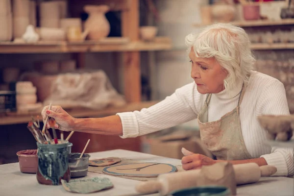 Niza creativa anciana tomando un cepillo — Foto de Stock