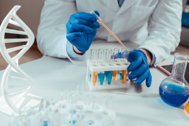 Özel numuneler içeren test tüplerinin üst görünümü
