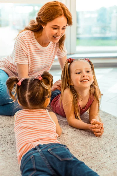 Happy cheerful nice girl enjoying her time — Stock Photo, Image