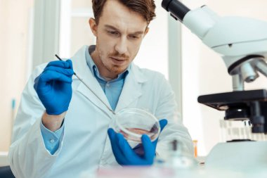 Ciddi sakallı adam onun bilimsel araştırma düşünüyor