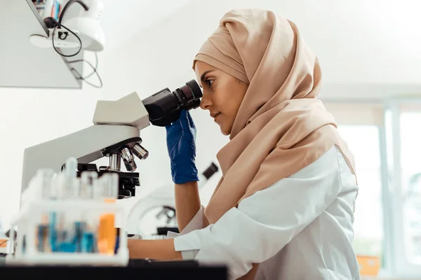 Mujer joven inteligente centrada en su investigación —  Fotos de Stock