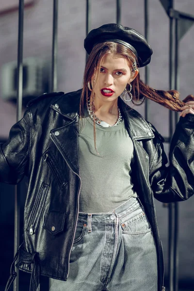 Skinny good-looking lady wearing bunch of bulky accessories — Stock Photo, Image