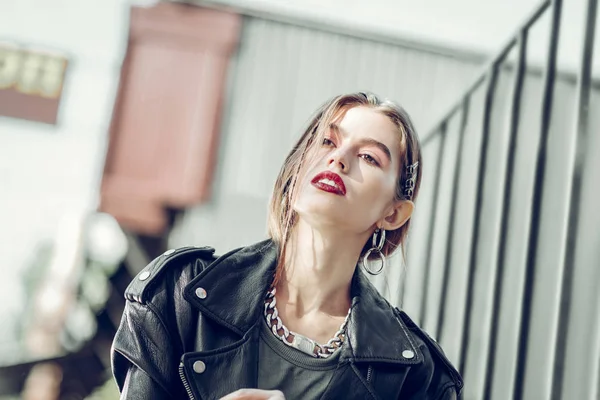 Gorgeous girl working as a professional model during important photoshoot — Stock Photo, Image