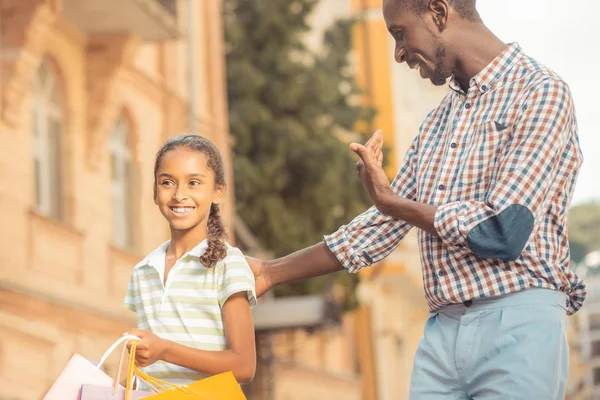 Charming brunette teenager feeling happiness during walk — Stock Photo, Image