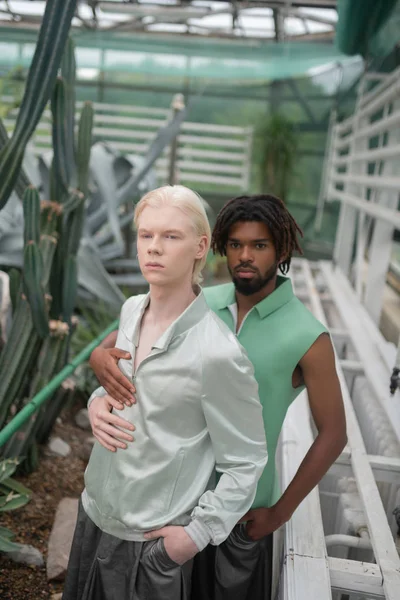 Blonde young man standing with dark-skinned man