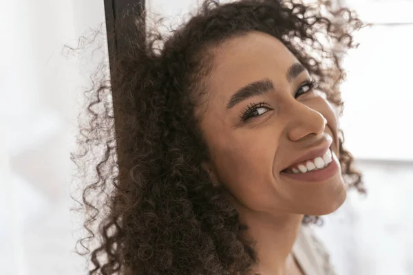 Positive delighted female person enjoying her weekend — Stock Photo, Image