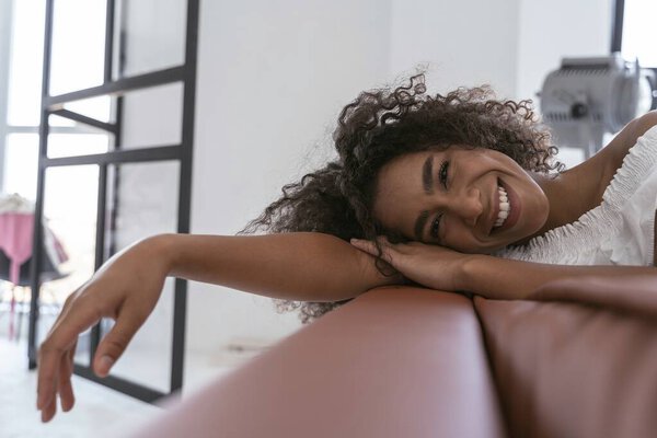 Woman resting before beginning her morning routine