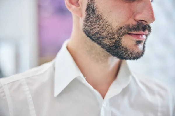 Close up of handsome man demonstrating his beard — Stock Photo, Image