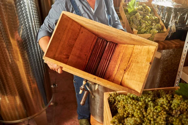 Vinmakare förbereder sin utrustning på vingården — Stockfoto