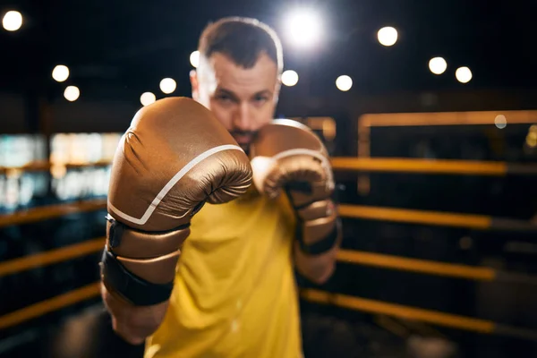 Campeón de boxeo de pie en una pose defensiva —  Fotos de Stock