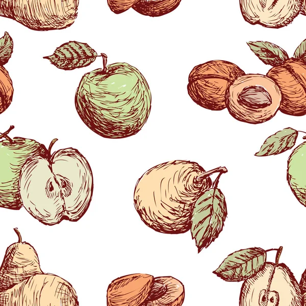 Modèle Des Pommes Poires Pêches Dessinées — Image vectorielle