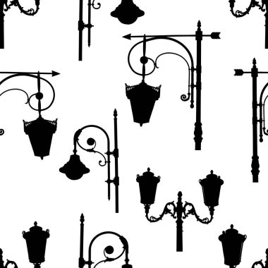 Eski sokak ışıkların siluetleri paterni