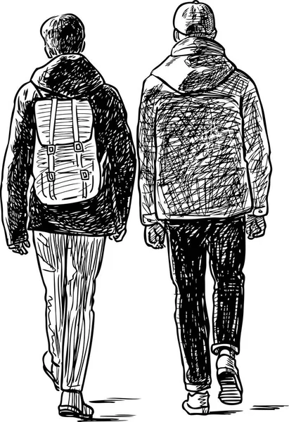 Skizze Der Schulfreunde Beim Spaziergang — Stockvektor