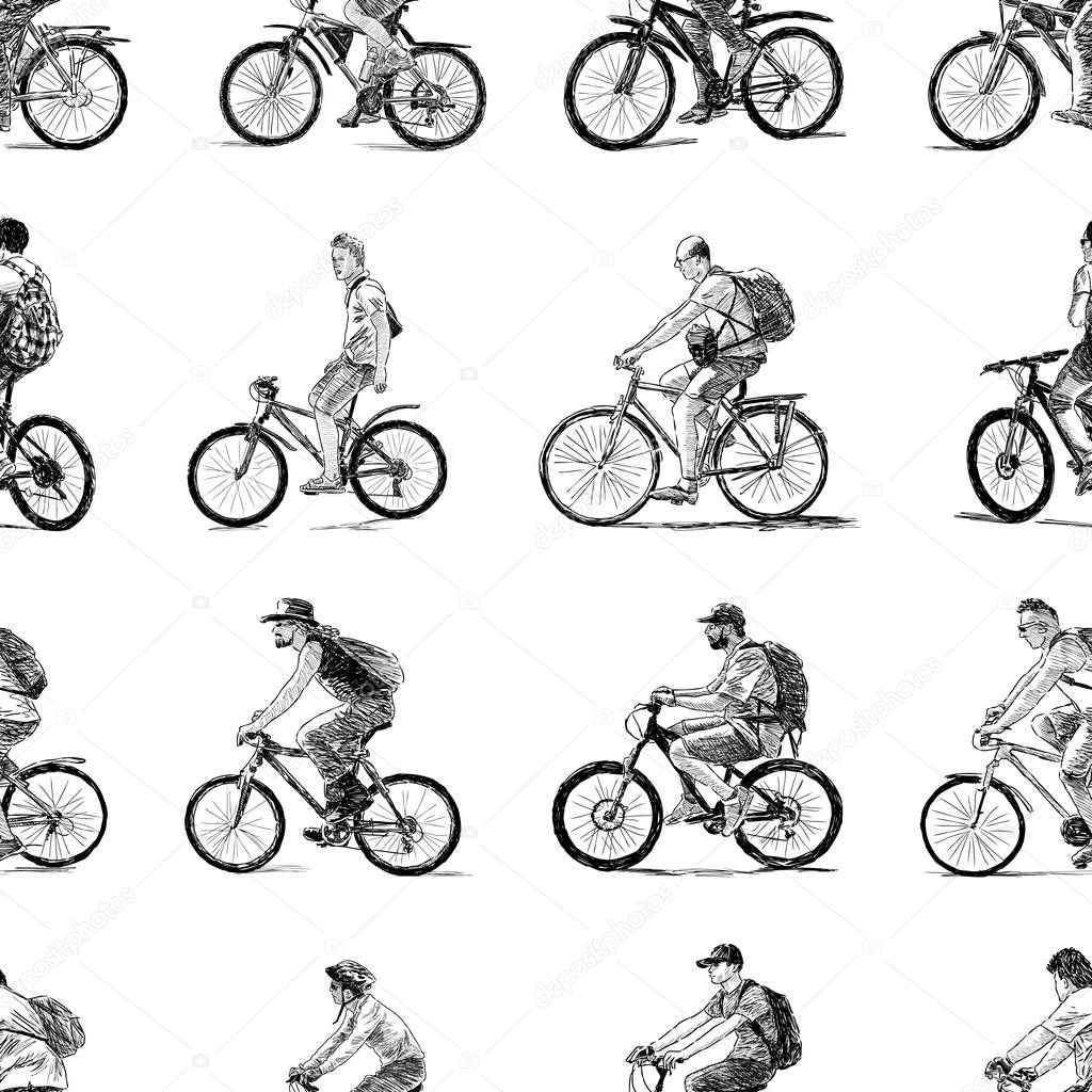 The different townsmen ride on the bicycles