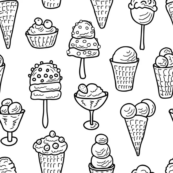 从绘制的冰淇淋无缝模式 — 图库矢量图片
