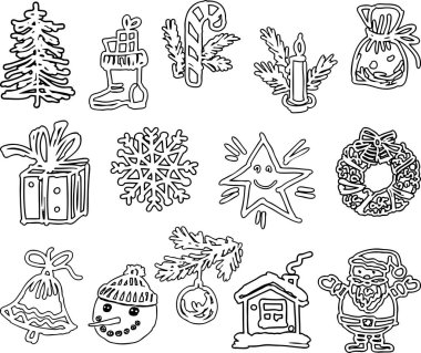 Çizilmiş Noel simgeler kümesi