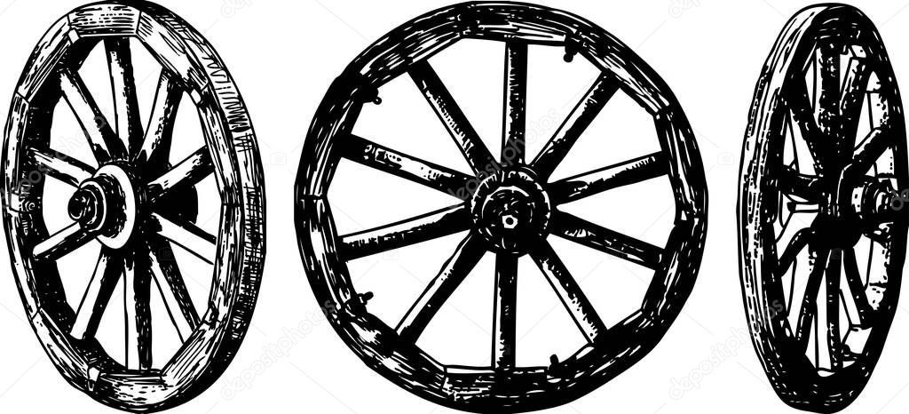 Vector image of old wooden wheels