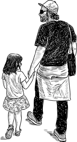 Padre Con Hija Caminar — Vector de stock