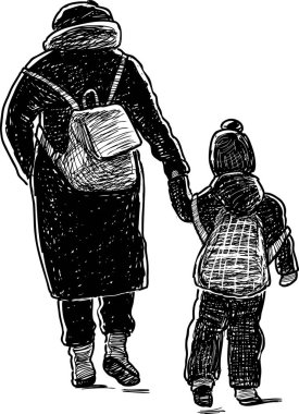 Bir büyükanne ve torunu bir yürüyüş gitmek