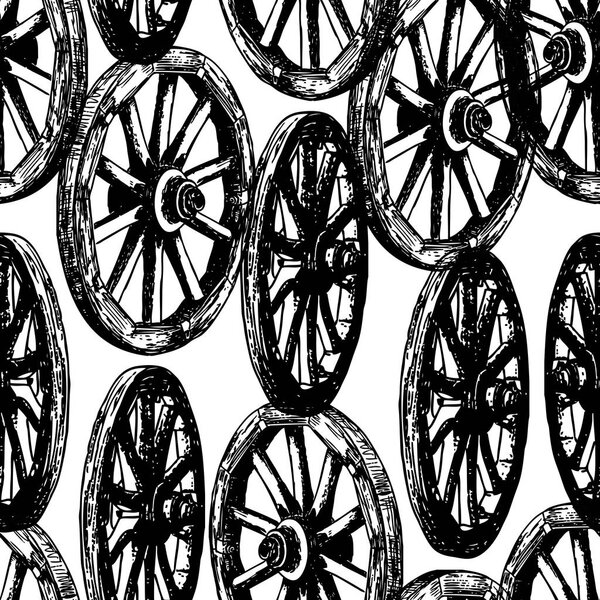 Бесшовный фон из старых деревянных колес
