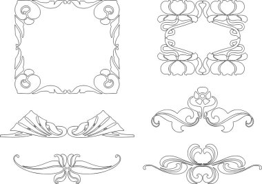 Art Nouveau tarzında dekoratif öğeler kümesi