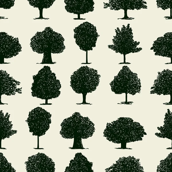 Seamless Pattern Silhouettes Deciduous Trees — Stock Vector